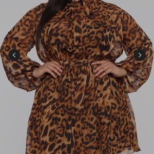 Fashion Nova Brown Leopard Long Sleeve Dress